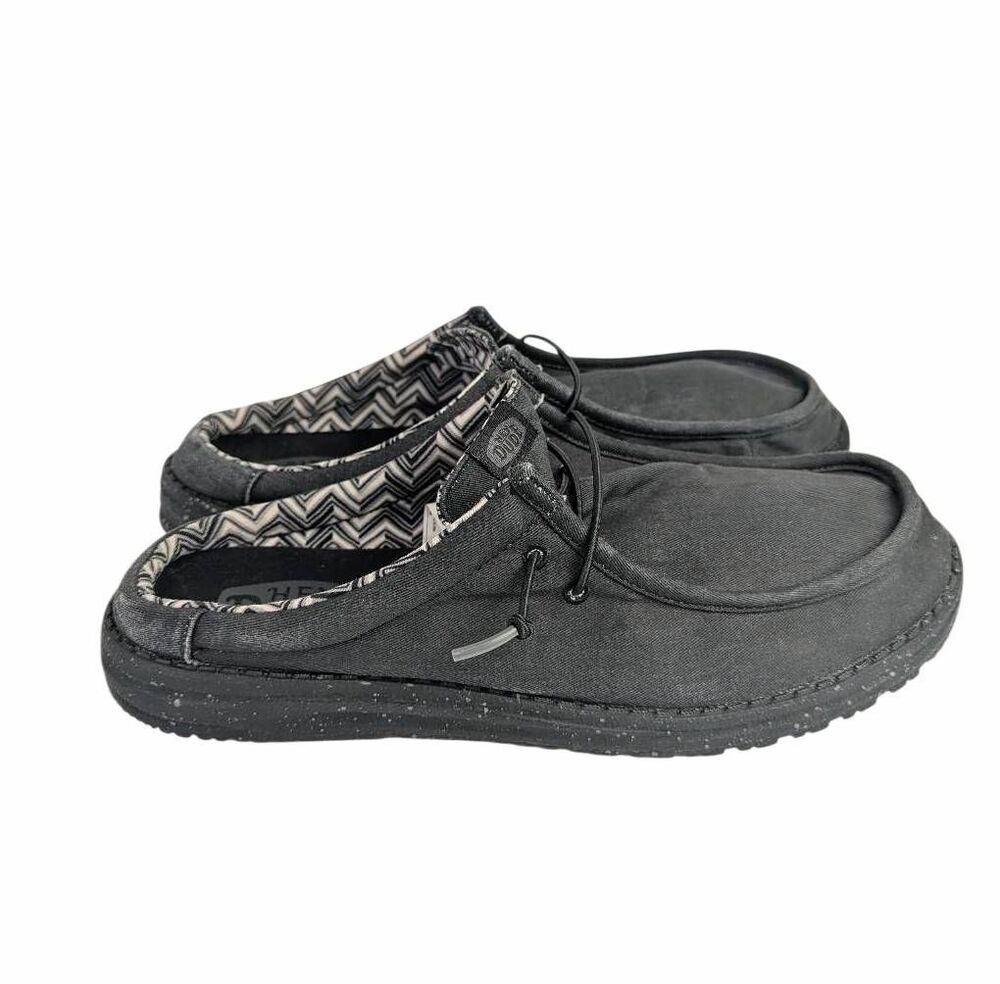 Hey Dude Wally Black canvas slip on mule comfort shoes mens 12